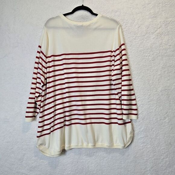 NWOT Talbots Red & Cream Striped & Rhinestone Bows Holiday Christmas Sweater 3X - Picture 10 of 13